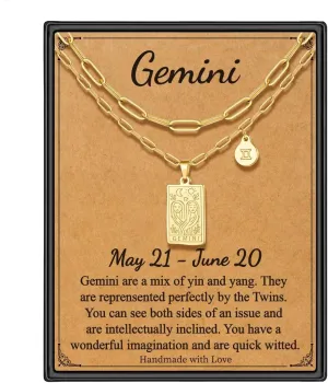 STORUP Zodiac Layered Necklaces for Women, Retro 12 Constellation Pendant Necklace for Women Tarot Card Necklace Jewelry Mothers Day Birthday Gift for Her
