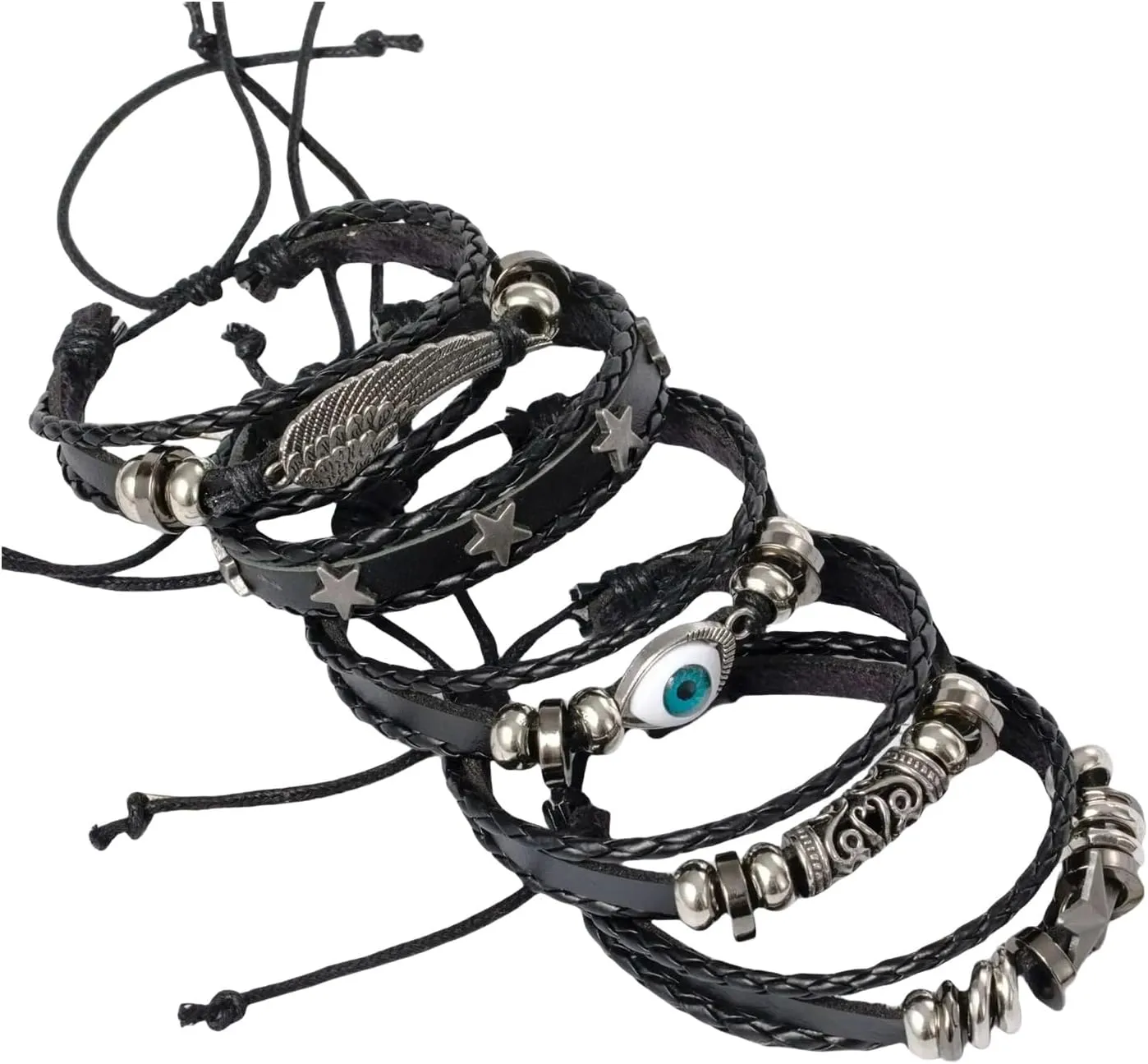 Stylish Handmade Braided Leather Bracelets Unisex Bracelets Cord Adjustable Woven Leather Texture