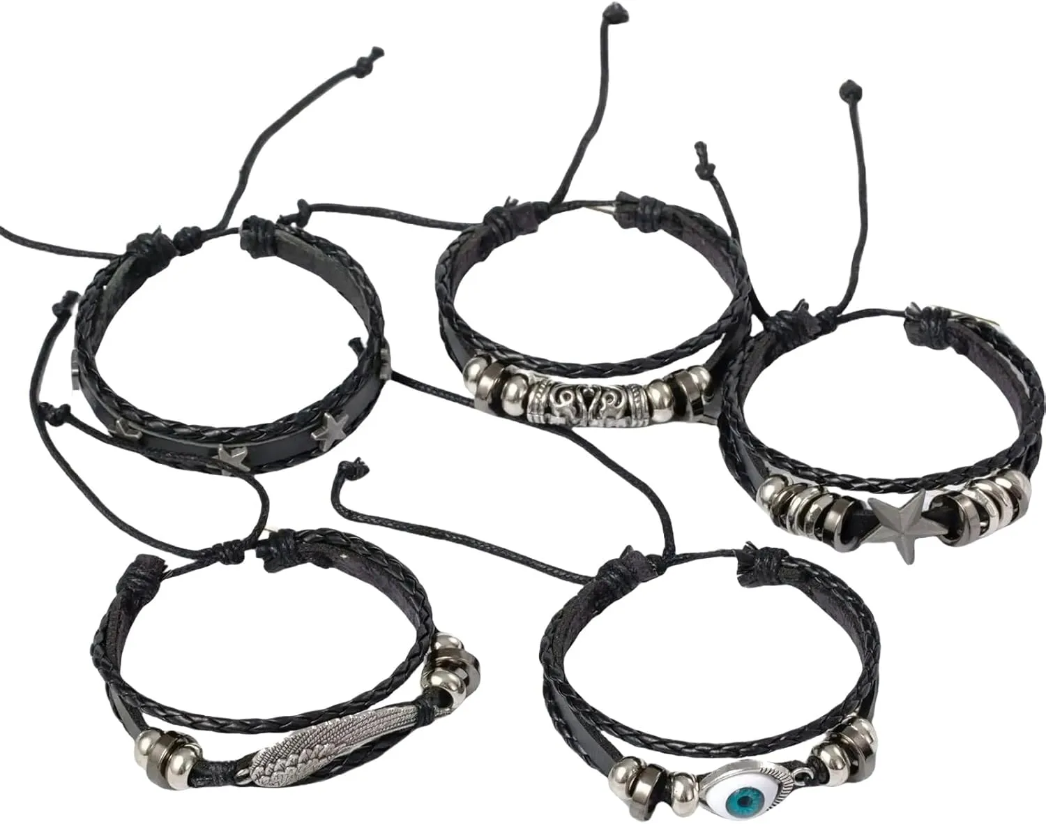 Stylish Handmade Braided Leather Bracelets Unisex Bracelets Cord Bracelet Adjustable Woven Bracelet Leather Texture