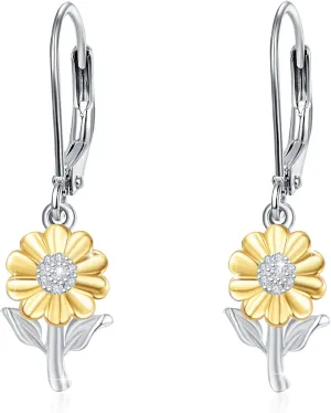 Sunflower Leverback Earrings S925 Sterling Silver Earrings You Are My Sunshine Dangle Earring Jewelry for Women