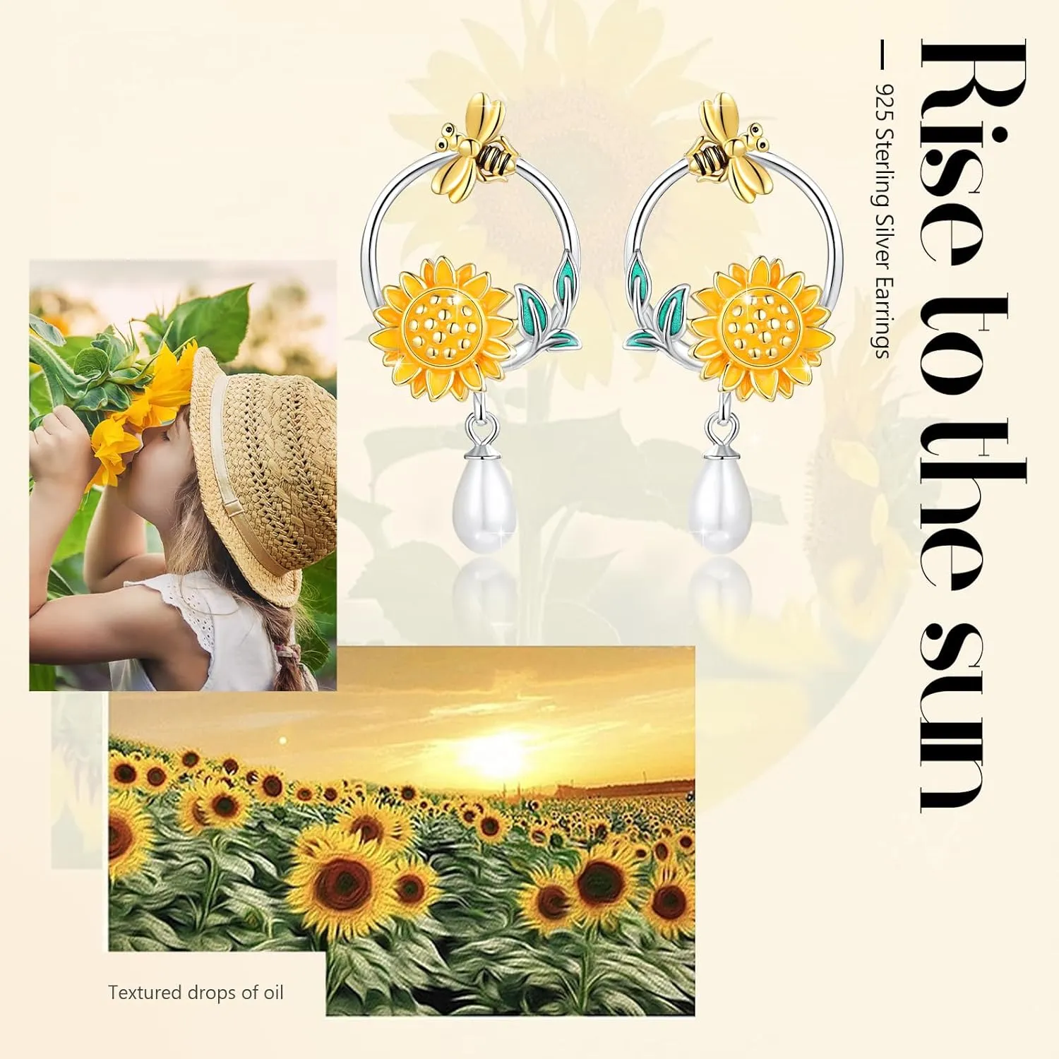 Sunflower Leverback Earrings S925 Sterling Silver Earrings You Are My Sunshine Dangle Earring Jewelry for Women