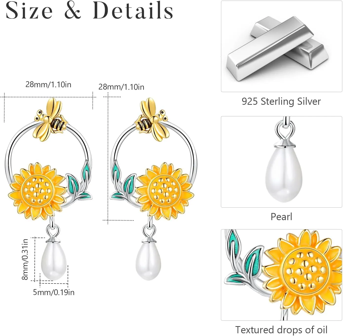 Sunflower Leverback Earrings S925 Sterling Silver Earrings You Are My Sunshine Dangle Earring Jewelry for Women