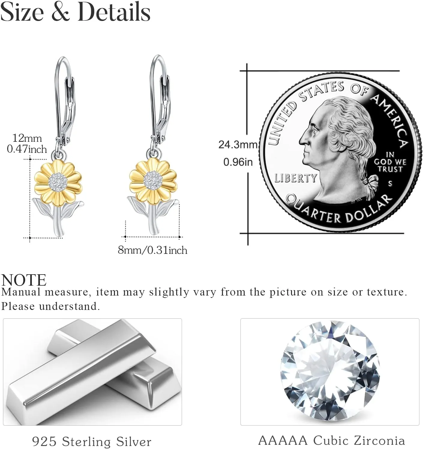 Sunflower Leverback Earrings S925 Sterling Silver Earrings You Are My Sunshine Dangle Earring Jewelry for Women