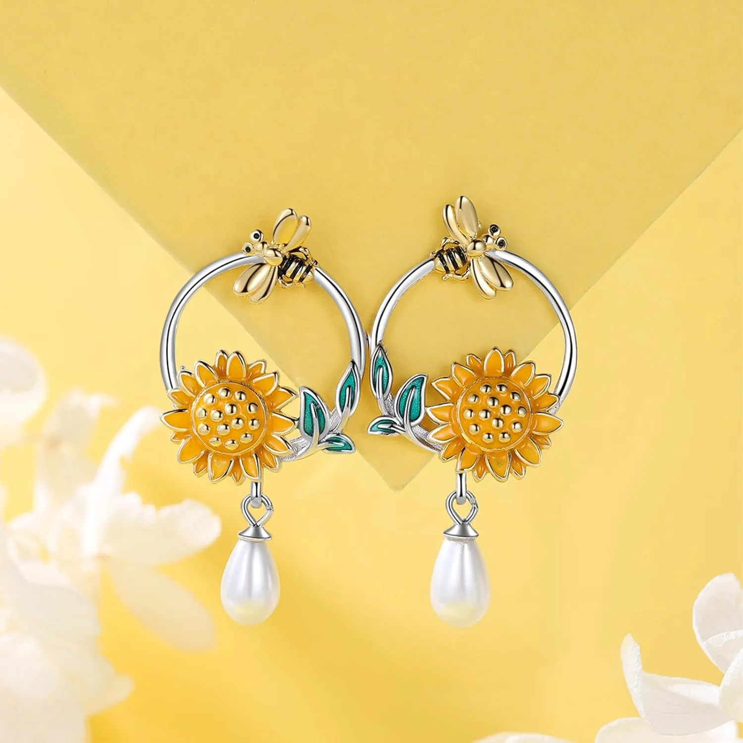 Sunflower Leverback Earrings S925 Sterling Silver Earrings You Are My Sunshine Dangle Earring Jewelry for Women