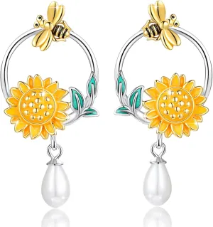 Sunflower Leverback Earrings S925 Sterling Silver Earrings You Are My Sunshine Dangle Earring Jewelry for Women