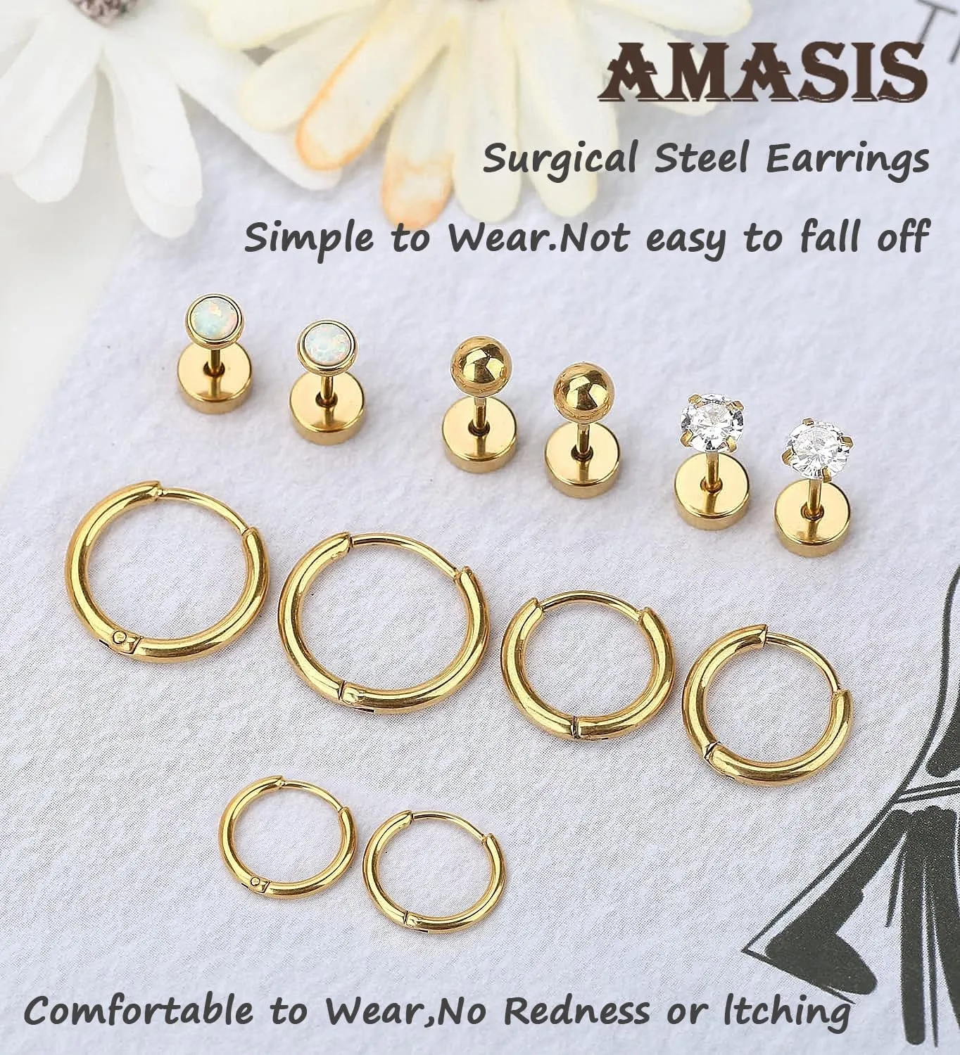 Surgical Steel Earrings Sets for Sensitive Ears Lightweight Small Huggie Hoop Earrings Hypoallergenic 20G Stainless Steel Opal Ball Pearl CZ Flat Back Earrings for Women Men Trendy Cartilage Earrings Hoop Stud