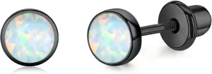 TANGPOET 6mm Opal Stud Screw Twist Back Earrings for Women 925 Sterling Silver Comfy Hypoallergenic Earrings for Sensitive Ears Created Opal Jewelry Gifts for Birthday