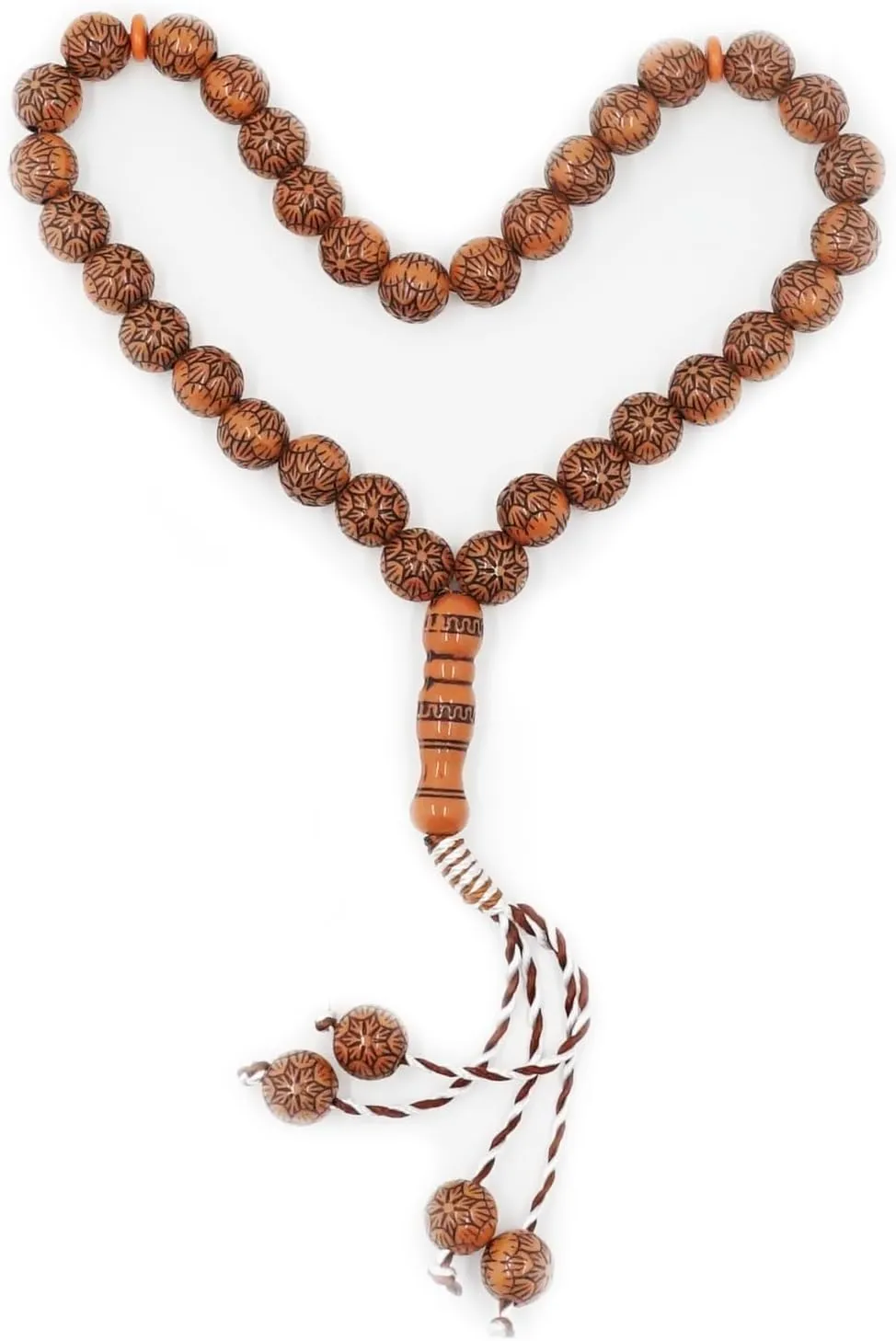 Tasbih Prayer Beads Allah & Muhammad Engraved Islamic Prayer Rosary Beads Muslim Islam Misbaha Bracelet Tasbeeh Sibha 33 Prayer Beads Hand Bracelets (Brown)