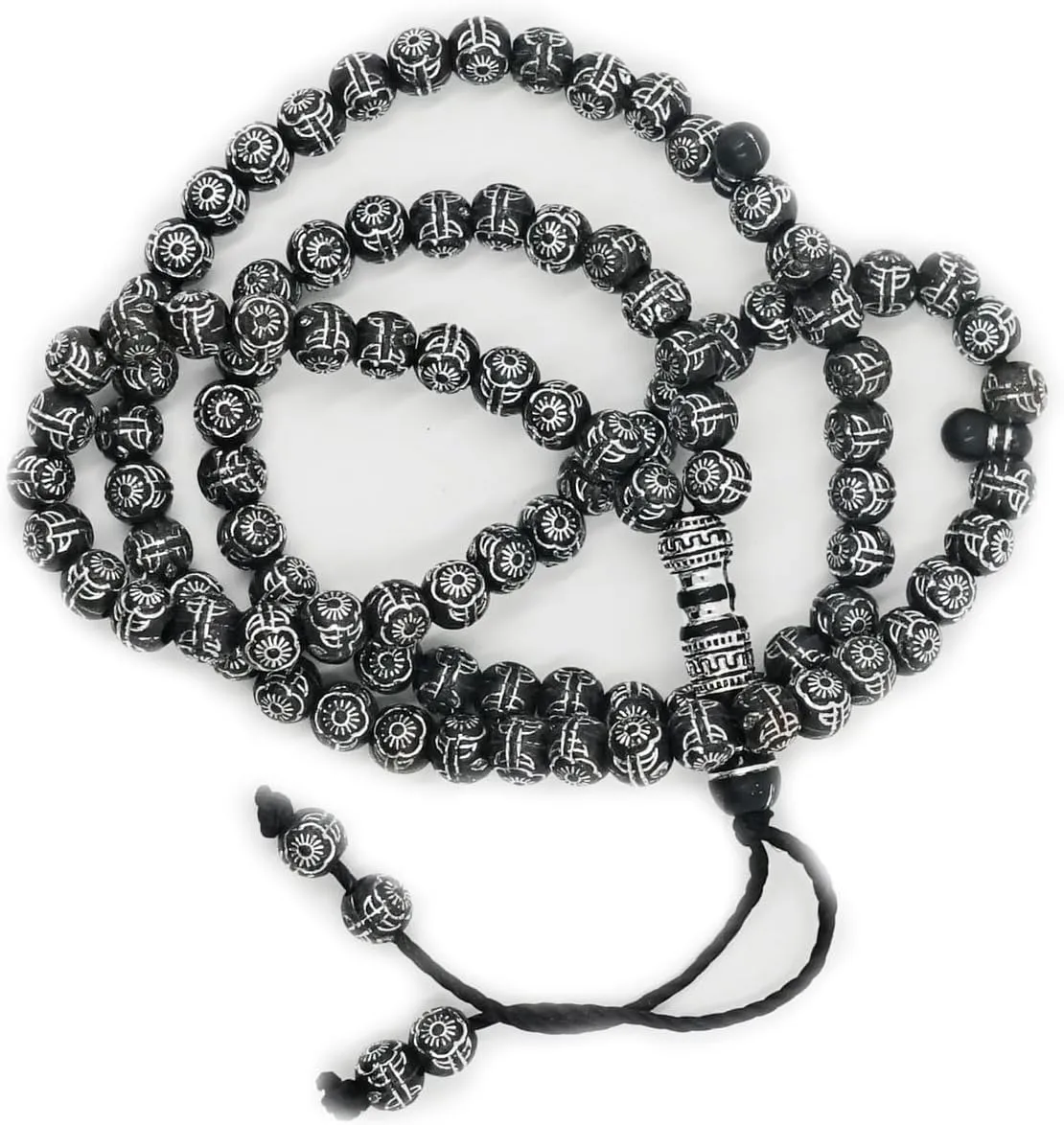 Tasbih Prayer Beads Allah & Muhammad Engraved Islamic Prayer Rosary Beads Muslim Islam Misbaha Bracelet Tasbeeh Sibha 99 Prayer Beads Hand Bracelets (Black)