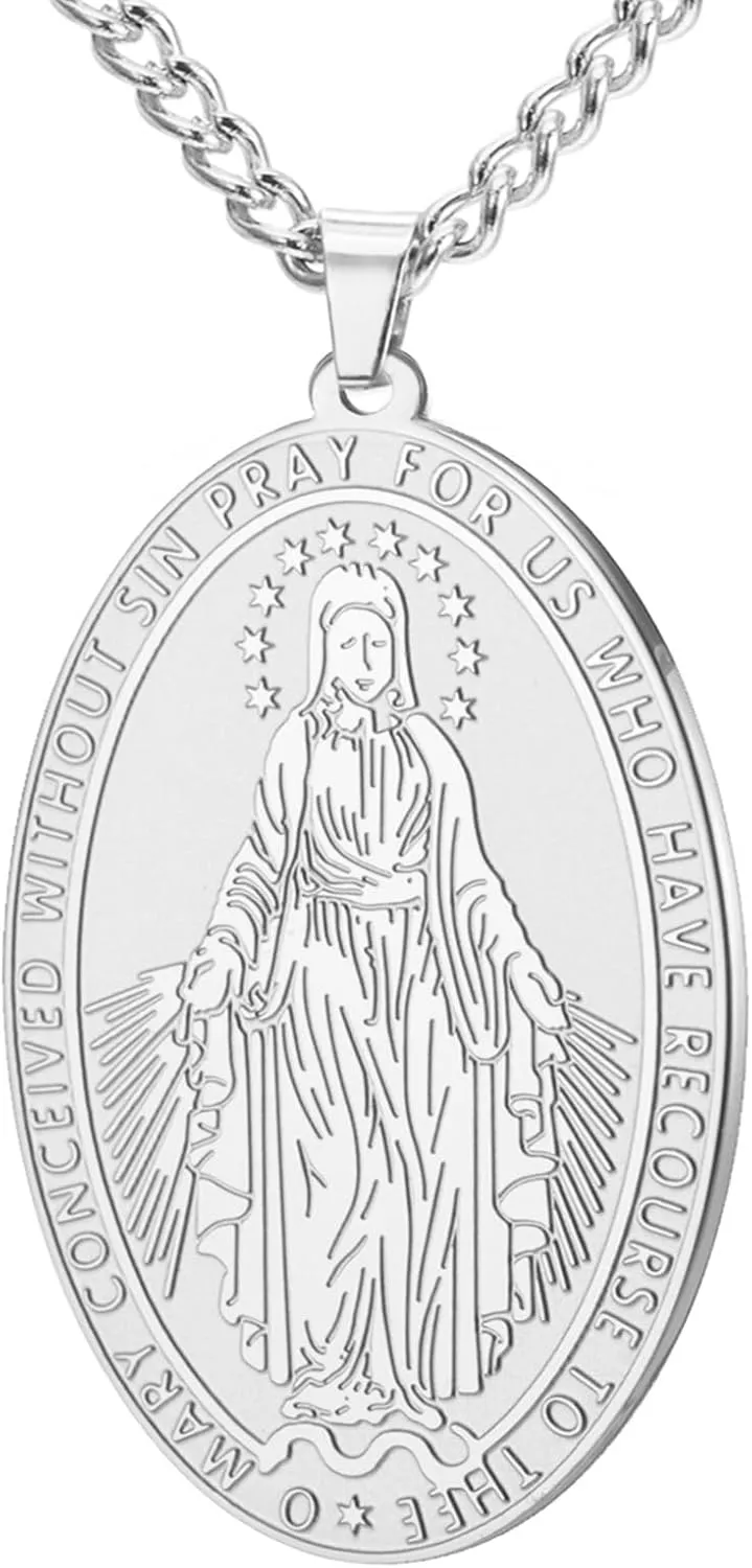 TEAMER Beautiful Virgin Mary Necklace Religious Rosary Pendant Prayer Necklace Faith Protection Jewelry For Women Men