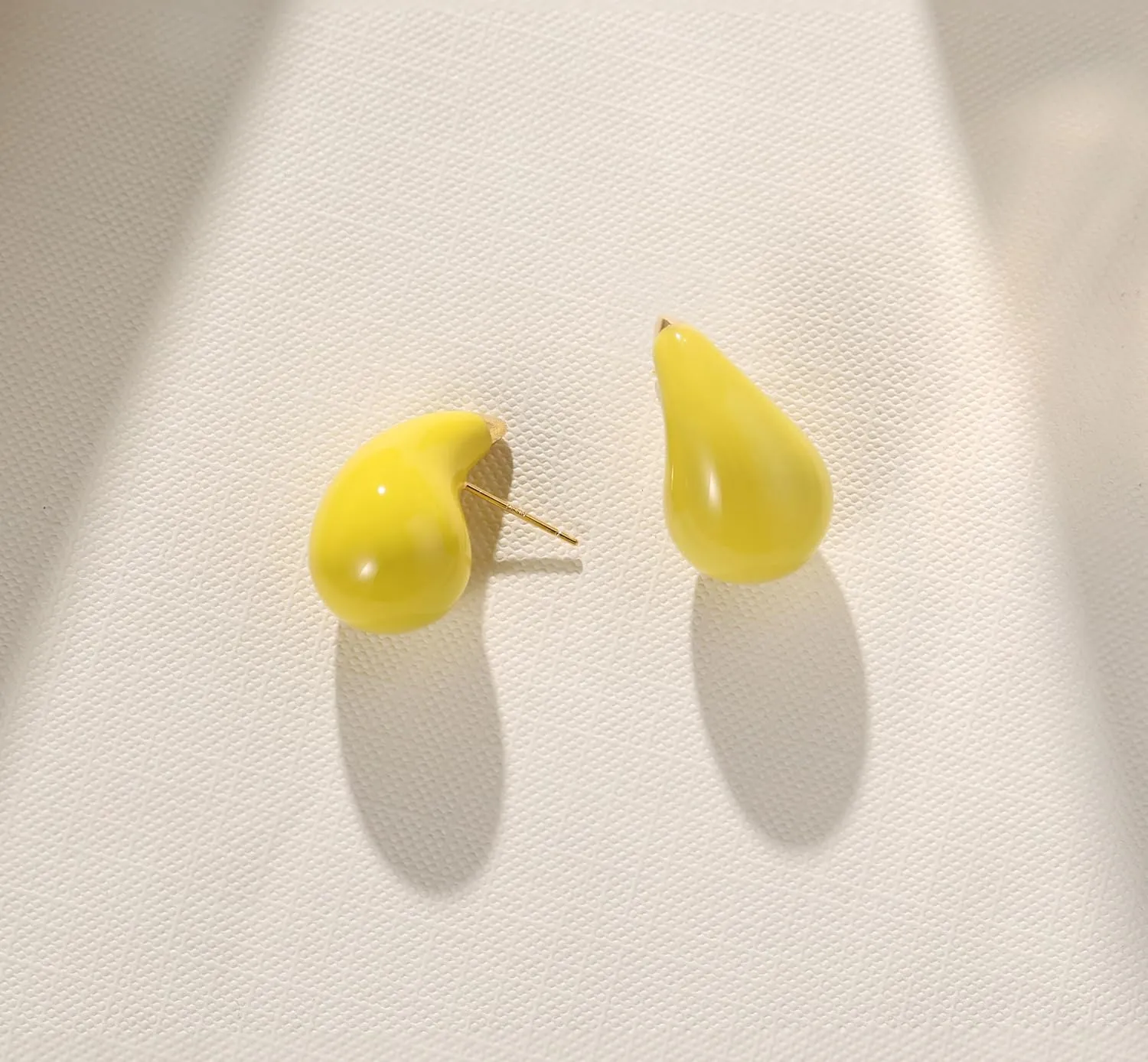 Teardrop 14K Gold Plated 925 Sterling Silver Post Hoop Earrings for Women | Enamel Colored Waterdrop Dupes Trendy Earrings | Lightweight Hypoallergenic