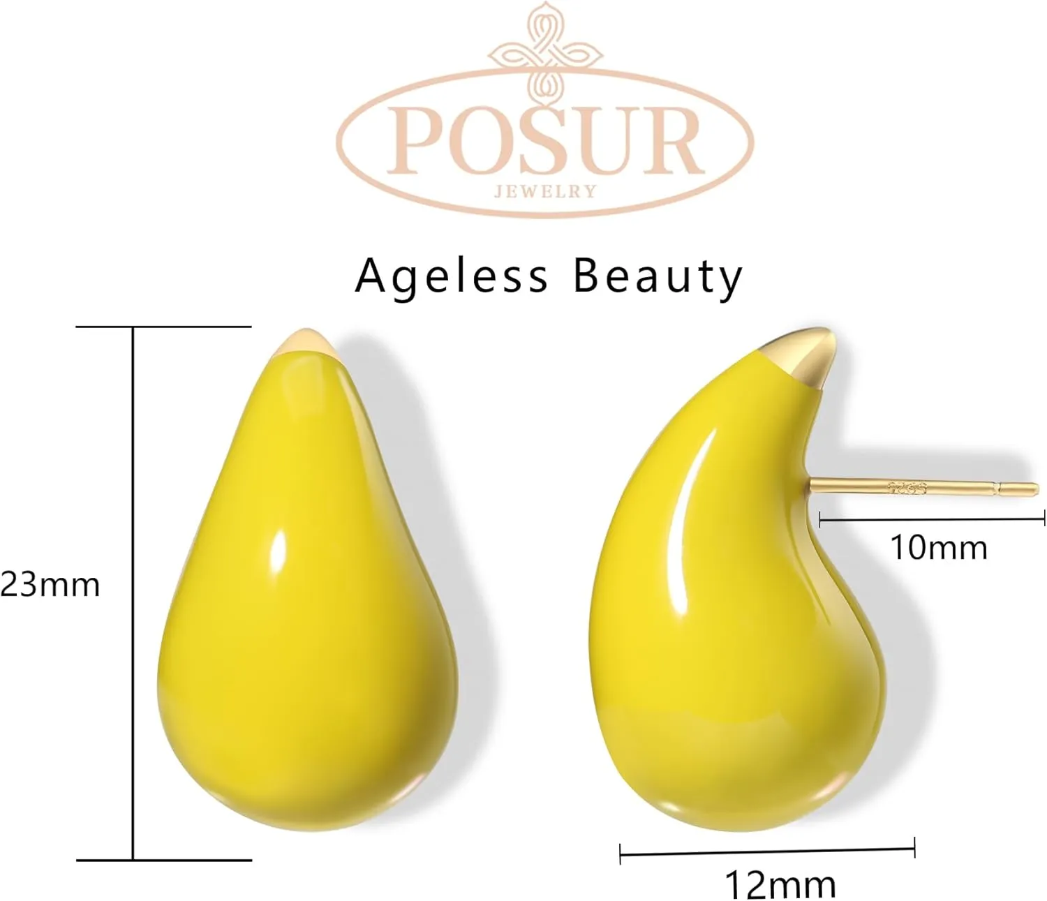 Teardrop 14K Gold Plated 925 Sterling Silver Post Hoop Earrings for Women | Enamel Colored Waterdrop Dupes Trendy Earrings | Lightweight Hypoallergenic