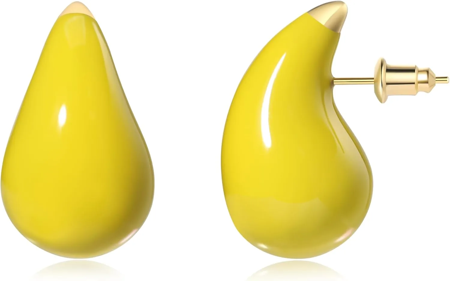 Teardrop 14K Gold Plated 925 Sterling Silver Post Hoop Earrings for Women | Enamel Colored Waterdrop Dupes Trendy Earrings | Lightweight Hypoallergenic