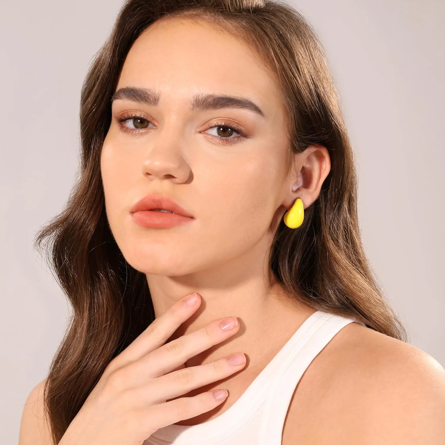 Teardrop 14K Gold Plated 925 Sterling Silver Post Hoop Earrings for Women | Enamel Colored Waterdrop Dupes Trendy Earrings | Lightweight Hypoallergenic