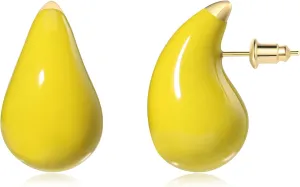 Teardrop 14K Gold Plated 925 Sterling Silver Post Hoop Earrings for Women | Enamel Colored Waterdrop Dupes Trendy Earrings | Lightweight Hypoallergenic