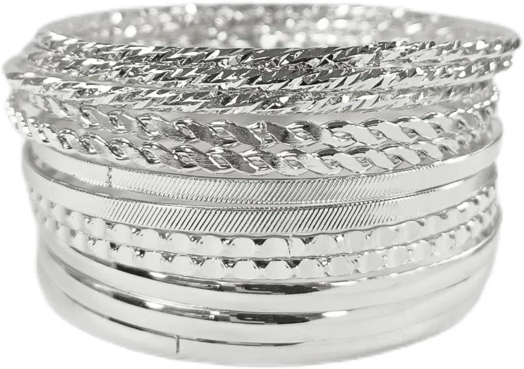 tenghong2021 Bohemian Gold Silver Chunky Bangle Multilayer Stretch Snake Chunky Bracelets for Women Men Layered Stretchy Link Chain Bracelet Wide Wristband Trendy Jewelry