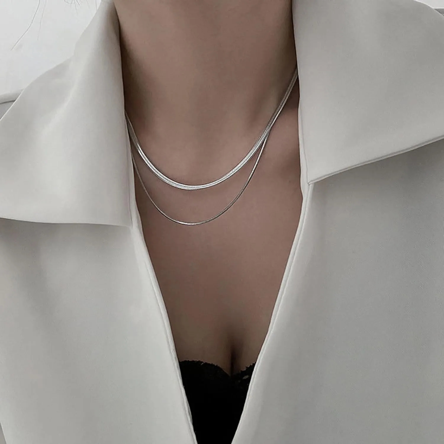 Tewiky Herringbone Necklace for Women Dainty 14k Gold Snake Chain Necklace Layered Gold Herringbone Double Flat Snake Chain Choker Necklace Thin Chunky Chain Necklace Gift for Her