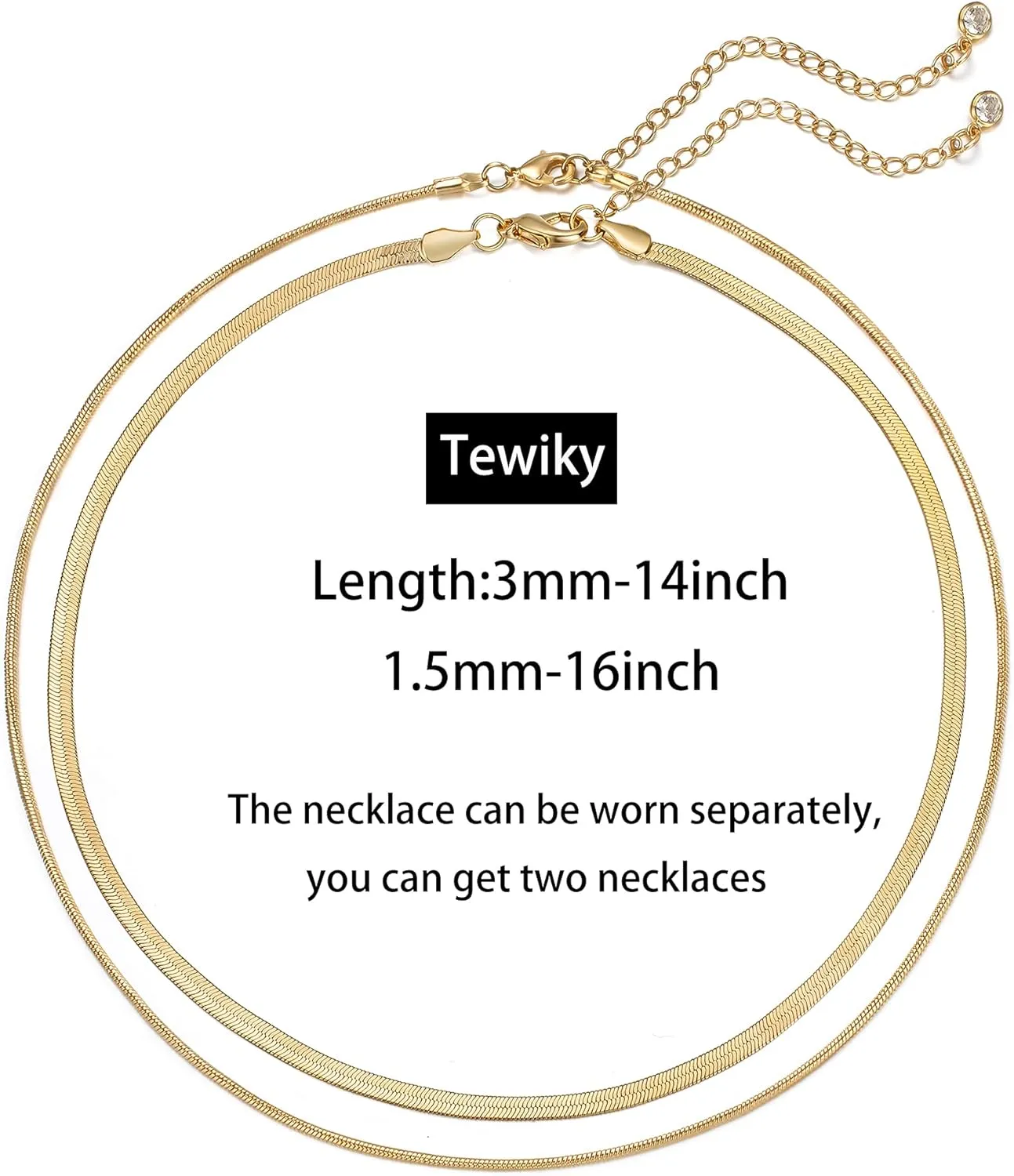 Tewiky Herringbone Necklace for Women Dainty 14k Gold Snake Chain Necklace Layered Gold Herringbone Double Flat Snake Chain Choker Necklace Thin Chunky Chain Necklace Gift for Her