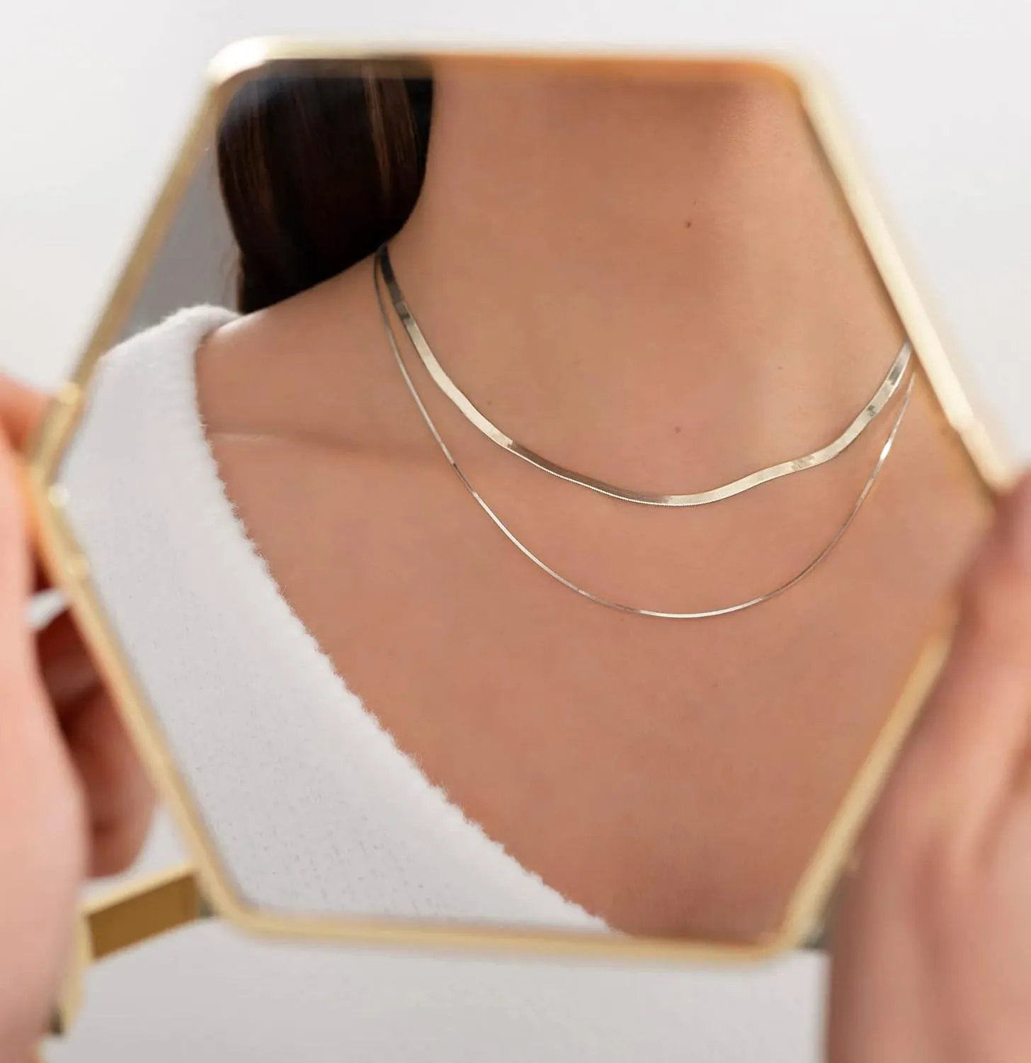 Tewiky Herringbone Necklace for Women Dainty 14k Gold Snake Chain Necklace Layered Gold Herringbone Double Flat Snake Chain Choker Necklace Thin Chunky Chain Necklace Gift for Her