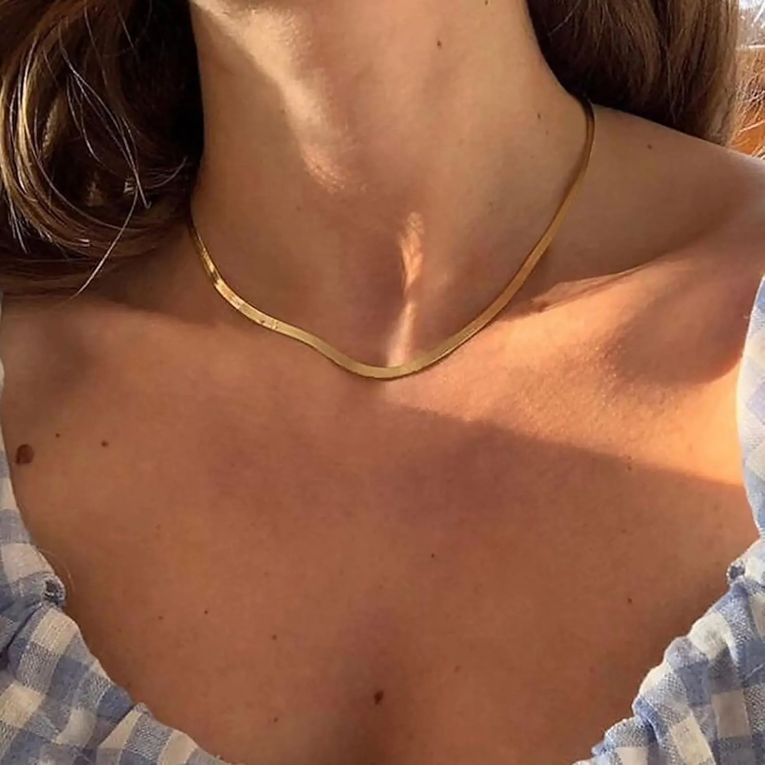 Tewiky Herringbone Necklace for Women Dainty 14k Gold Snake Chain Necklace Layered Gold Herringbone Double Flat Snake Chain Choker Necklace Thin Chunky Chain Necklace Gift for Her