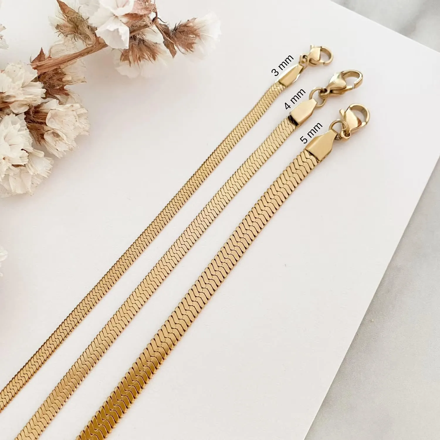 Tewiky Herringbone Necklace for Women Dainty 14k Gold Snake Chain Necklace Layered Gold Herringbone Double Flat Snake Chain Choker Necklace Thin Chunky Chain Necklace Gift for Her