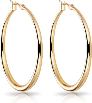 TGP Gold Hoop Earrings for Women, 18K Gold Plated Round Hoop Earrings 50mm