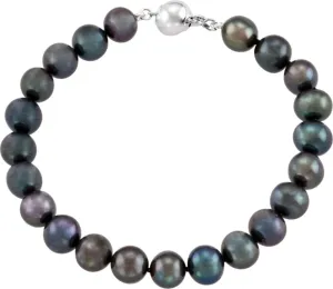 The Men's Jewelry Store Sterling Silver Freshwater Cultured Black Pearl Strand Bracelet (8mm-9mm), 6.5"