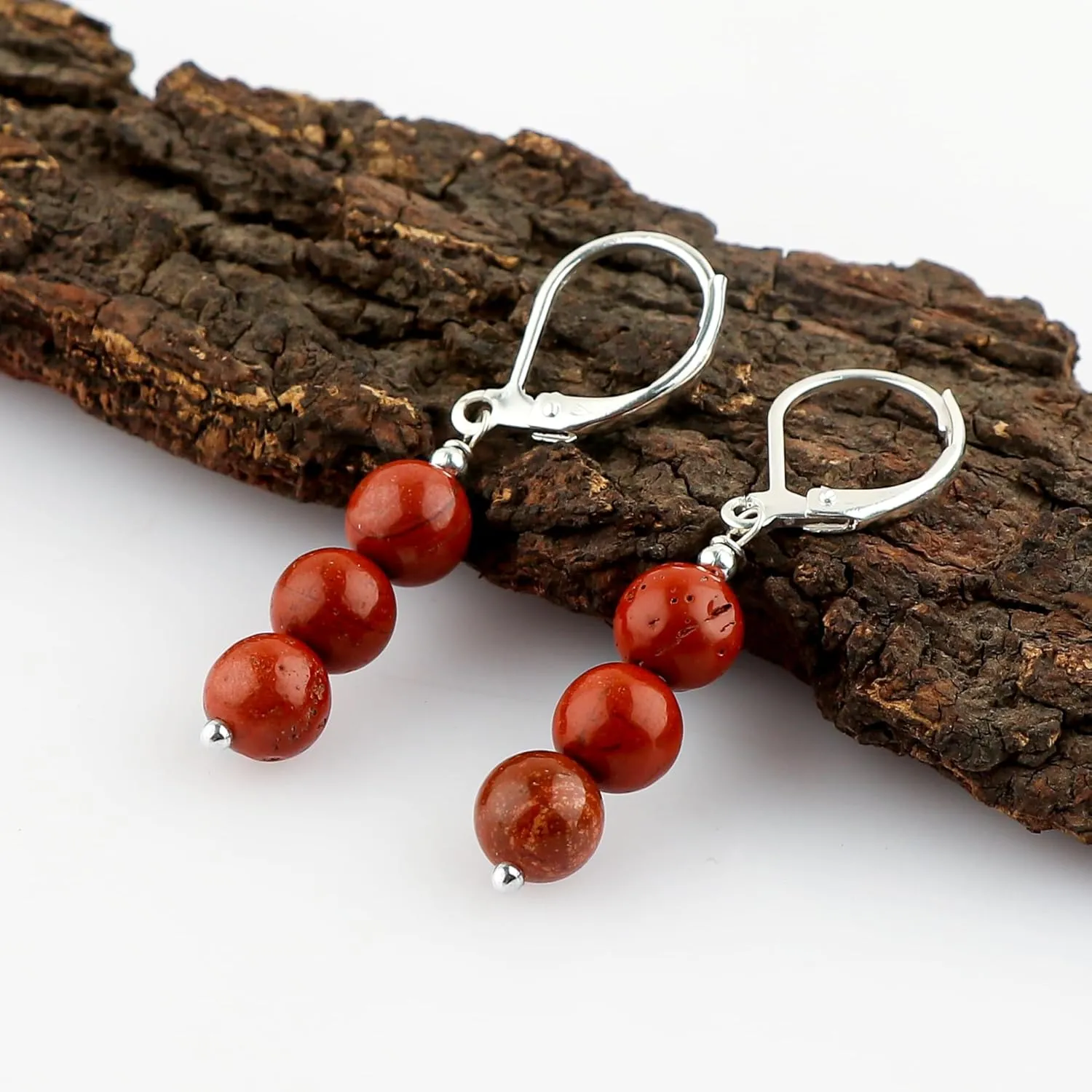 Thecraftman Natural Hoop Beads Earring, Gemstone Earrings, Genuine Gemstone, Birthstone, Gift for Her, Healing Stone (Red Jasper)