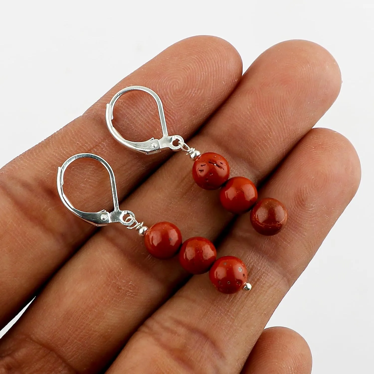 Thecraftman Natural Hoop Beads Earring, Gemstone Earrings, Genuine Gemstone, Birthstone, Gift for Her, Healing Stone (Red Jasper)