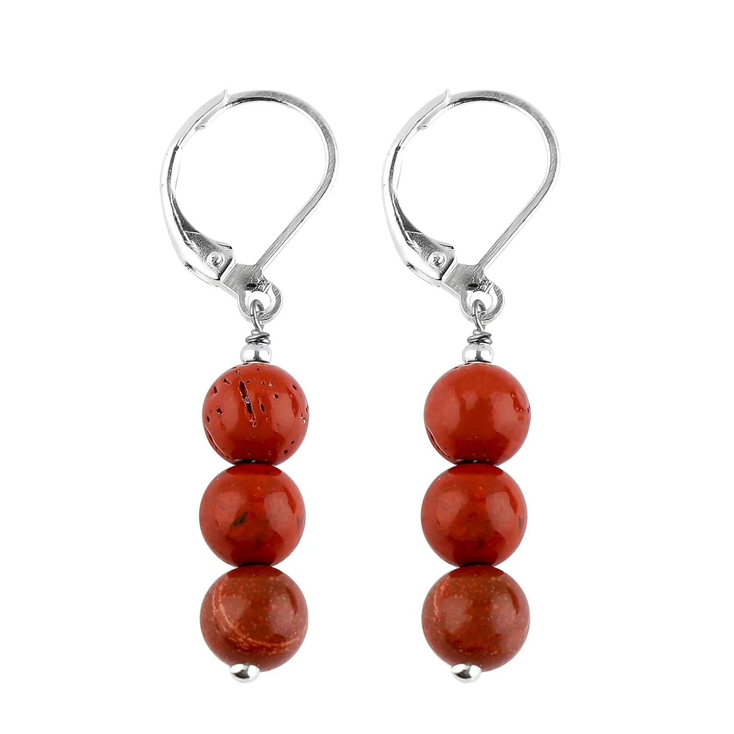 Thecraftman Natural Hoop Beads Earring, Gemstone Earrings, Genuine Gemstone, Birthstone, Gift for Her, Healing Stone (Red Jasper)