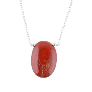Thecraftman Natural Red Jasper Oval Cabochon Necklace, Gemstone Pendant Necklace, Genuine Gemstone, Birthstone, Gift for Her, Healing Stone, 18 Inch