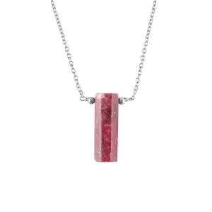 Thulite Necklace, Healing Crystal Pipe Gemstone Pendant Necklaces, Natural Spiritual Reiki Stone Jewelry for Friends