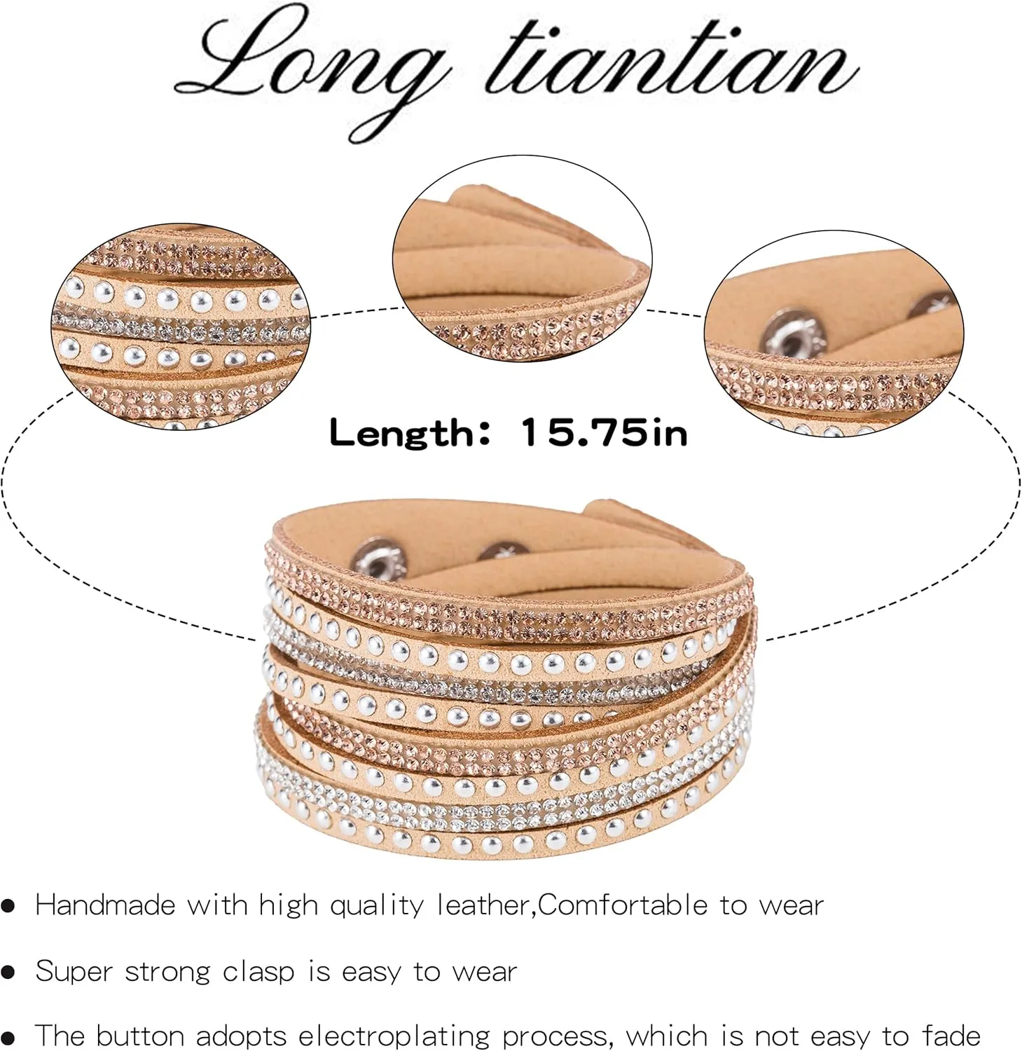Tiantian Trendy Boho Jewelry - Multilayer Stackable Bangle Bracelets with Crystal Rhinestone Leather Wrap Design for Women