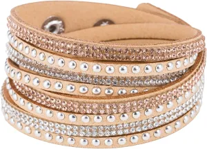 Tiantian Trendy Boho Jewelry - Multilayer Stackable Bangle Bracelets with Crystal Rhinestone Leather Wrap Design for Women