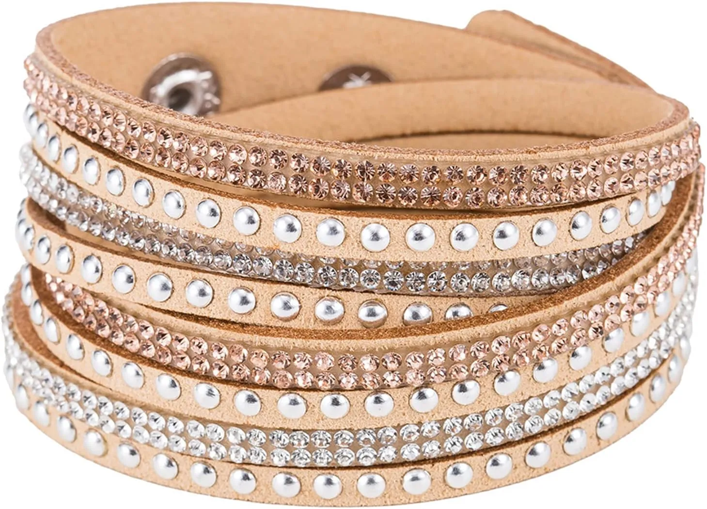 Tiantian Trendy Boho Jewelry - Multilayer Stackable Bangle Bracelets with Crystal Rhinestone Leather Wrap Design for Women