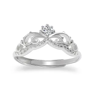 Tiara Ring 925 Sterling Silver Princess Crown Ring for Women Unique Open Back Size Adjustable Promise Ring Girls Gifts (Silver)