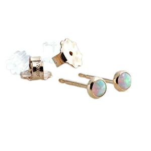 Tiny Gold Stud Piercing Earrings Bezel Set for Cartilage Tragus Helix Multiple Hypoallergenic Birthstone Jewelry for Women (White Opal | 3mm GF)