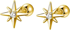 Tiny Star CZ Stud Earrings for Women 925 Sterling Silver Cute Crystal Screw Ball Back Cartilage Tragus Sleeper Mini Studs Earring Dainty Jewelry Gifts Hypoallergenic for Sensitive Ears 20G