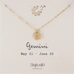 Tiny Zodiac Pendant Necklace, 14K Gold Filled Constellation Pendant with Birthstone Necklace, Personalized Birthday Gift for Women