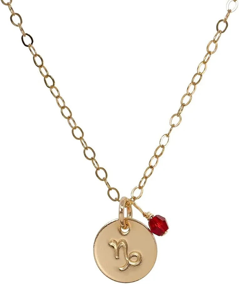 Tiny Zodiac Pendant Necklace, 14K Gold Filled Constellation Pendant with Birthstone Necklace, Personalized Birthday Gift for Women