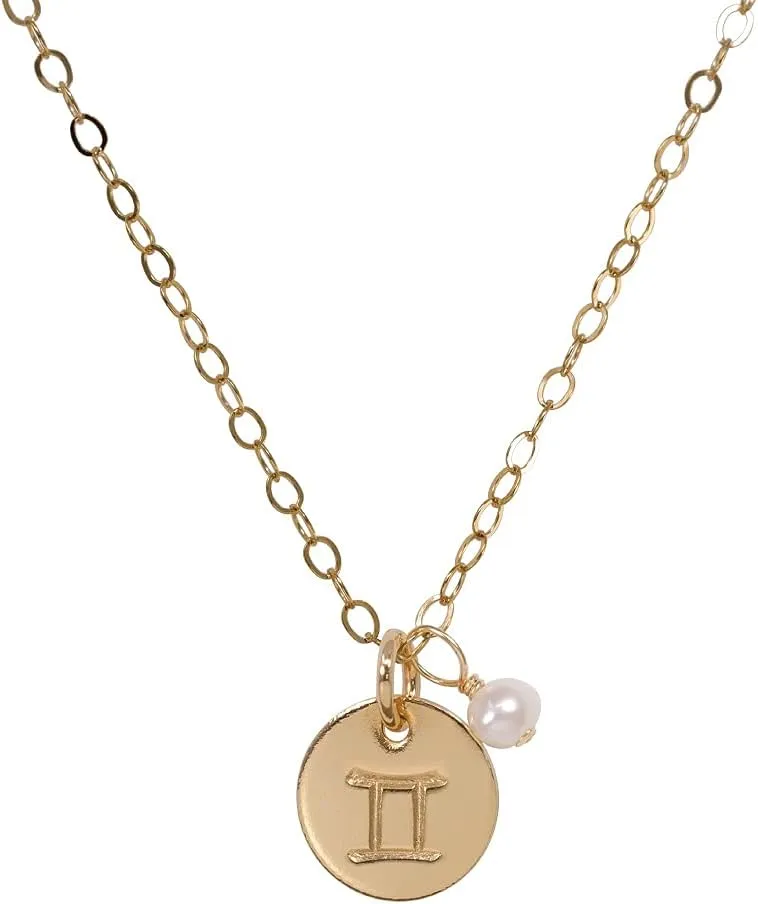 Tiny Zodiac Pendant Necklace, 14K Gold Filled Constellation Pendant with Birthstone Necklace, Personalized Birthday Gift for Women