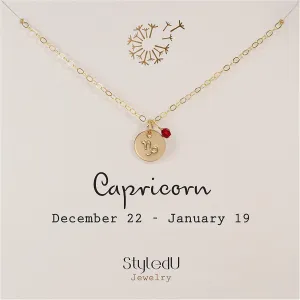 Tiny Zodiac Pendant Necklace, 14K Gold Filled Constellation Pendant with Birthstone Necklace, Personalized Birthday Gift for Women