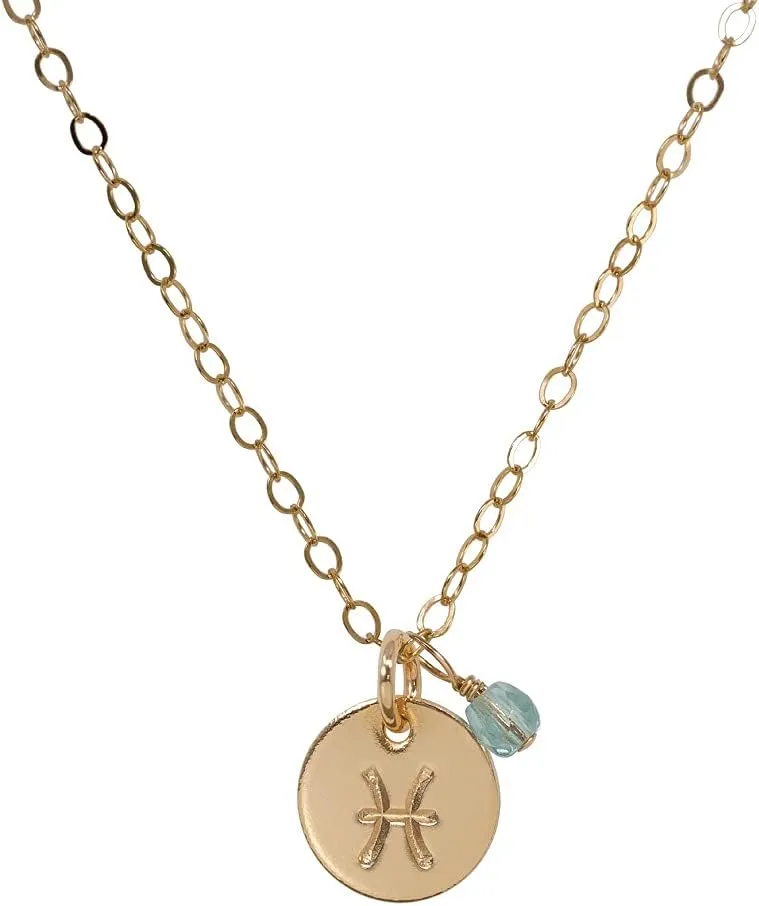 Tiny Zodiac Pendant Necklace, 14K Gold Filled Constellation Pendant with Birthstone Necklace, Personalized Birthday Gift for Women