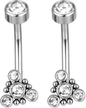 Titanium Dangling Navel Ring, 2Pcs Beautiful Navel Ring Silver Cubic Zirconia Studs 14G Belly Button Ring Dangle