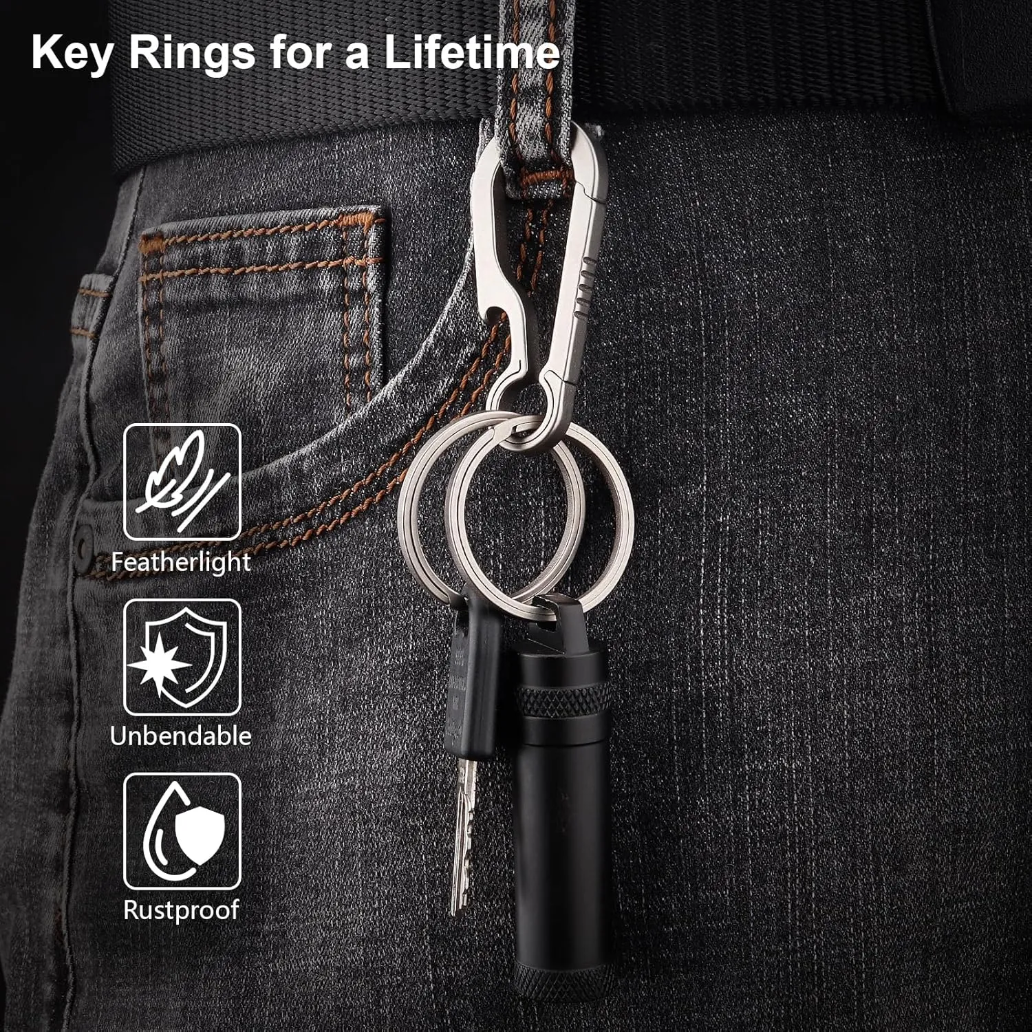 Titanium Key Rings Heavy Duty Side Pushing Split Keyrings for Key Carabiner Quick Release Keychain Rings