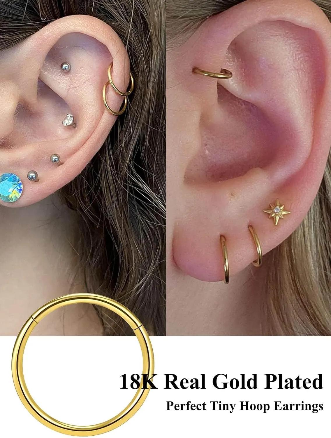 Titanium Nose Rings 20G 18G 16G Nose Rings Hoops Septum Clicker Hinged Segment Ring Cartilage Helix Tragus Conch Daith Rook Hoop Earring, Diameter 5mm to 12mm Silver-Gold-Rose Gold-Black Hoop Ring