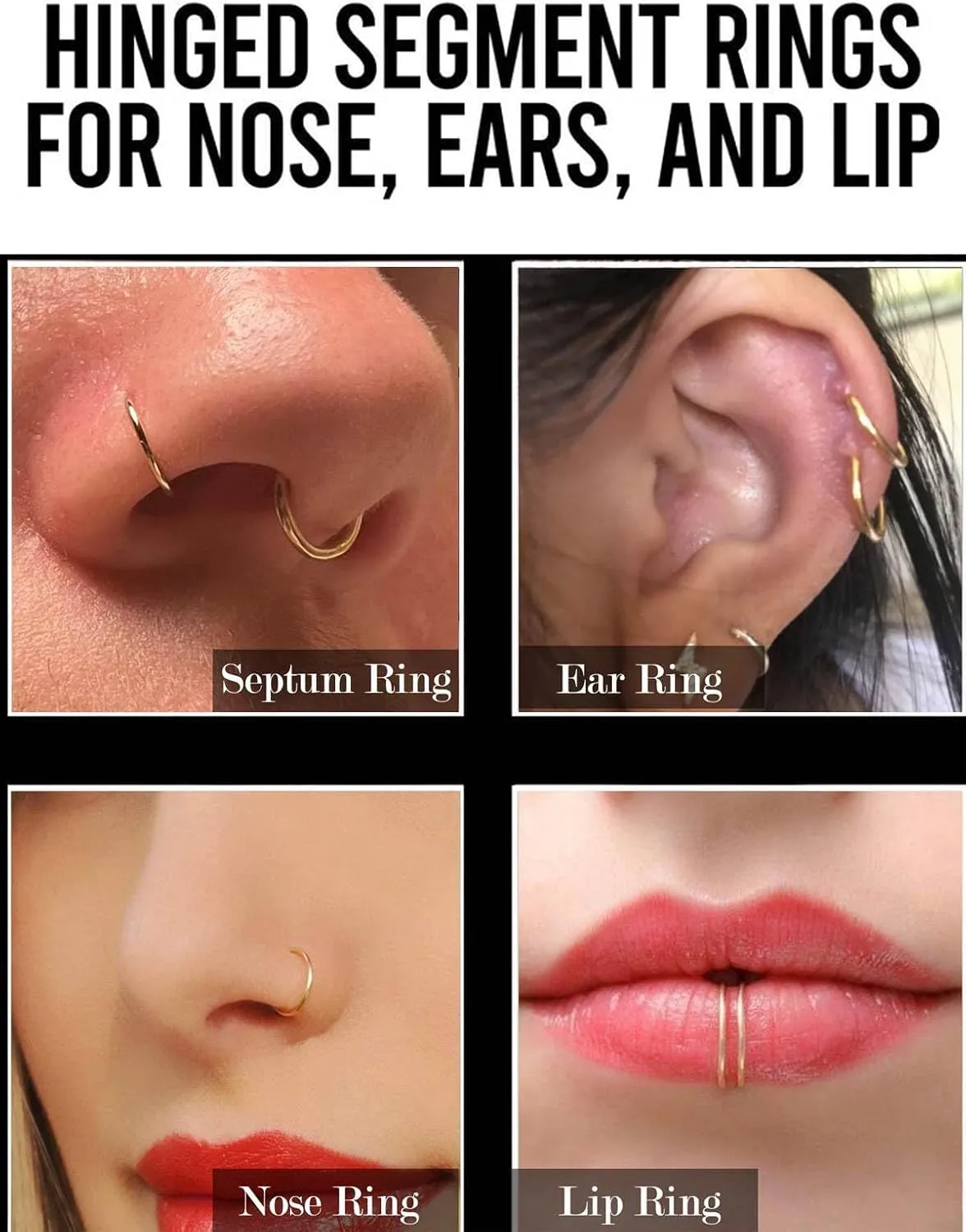 Titanium Nose Rings 20G 18G 16G Nose Rings Hoops Septum Clicker Hinged Segment Ring Cartilage Helix Tragus Conch Daith Rook Hoop Earring, Diameter 5mm to 12mm Silver-Gold-Rose Gold-Black Hoop Ring