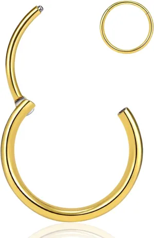 Titanium Nose Rings 20G 18G 16G Nose Rings Hoops Septum Clicker Hinged Segment Ring Cartilage Helix Tragus Conch Daith Rook Hoop Earring, Diameter 5mm to 12mm Silver-Gold-Rose Gold-Black Hoop Ring