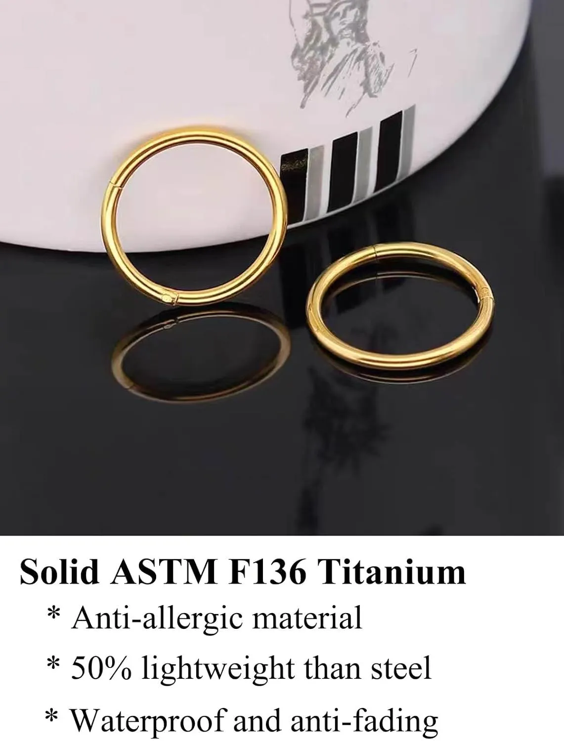Titanium Nose Rings 20G 18G 16G Nose Rings Hoops Septum Clicker Hinged Segment Ring Cartilage Helix Tragus Conch Daith Rook Hoop Earring, Diameter 5mm to 12mm Silver-Gold-Rose Gold-Black Hoop Ring