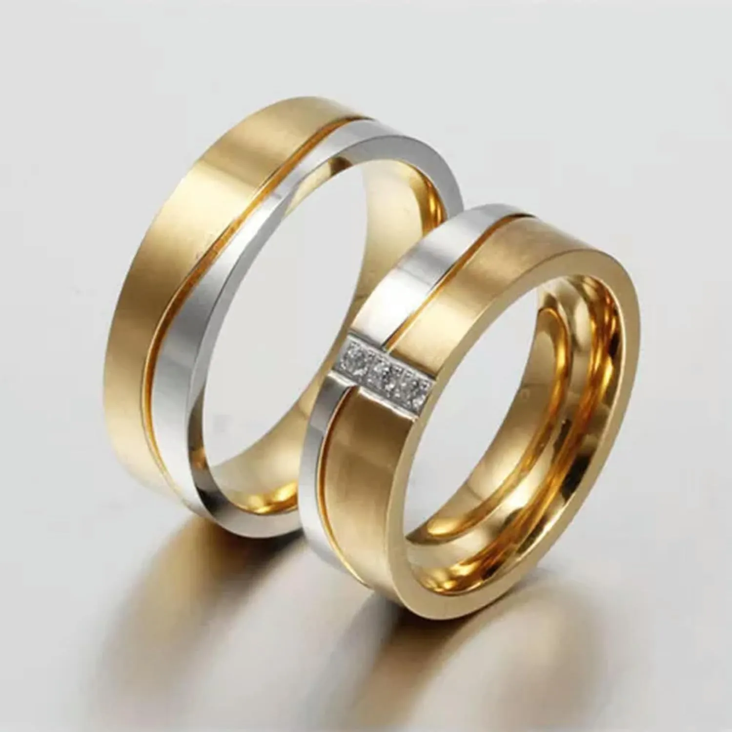 Titanium Steel Gold Plated Couple Rings Men/Women's Wedding Promise Band Sz 5-12